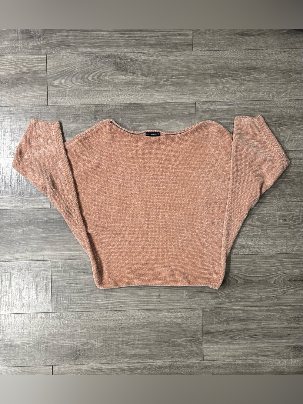 Zara Blush Pink Chenille Knit Boat Neck Sweater Size Large Cozy Soft Pullover